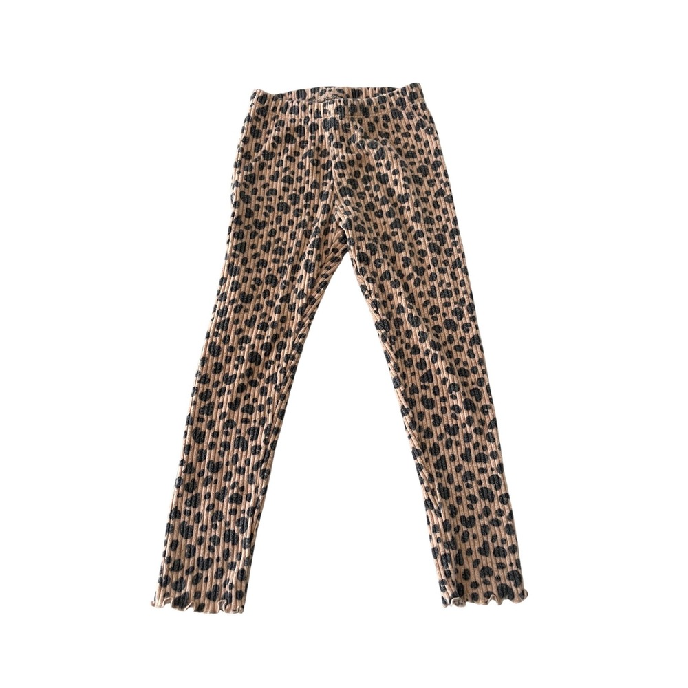 Cat & Jack Girls 4T Leopard Print Ribbed Knit Leggings Tan Black Lettuce Edge